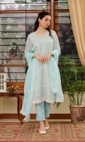 Chiffon Embroidered Shirt comes along with chiffon block print Dupatta & Pakistani Raw Silk Shalwar Color: SKY BLUE Embroidered Chiffon Front: 1 Yard (Shirt Length with Border 42”+) Embroidered Chiffon Sleeves: 0.60 Yards Dyed Chiffon Back: 1 Yard block print Chiffon Dupatta: 2.75 Yards Dyed Pakistani Raw silk Bottom Fabric: 2.5 Yards Inner Fabric Included