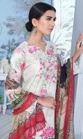 Lawn Digital Print Embroidered Shirt Front1.30 yards Digital Print Shirt Back and Sleeves2.00 yards Digital Print Bamber Chiffon Dupatta2.65 yards Dyed Cambric Trouser2.65 yards Shirt Front Border on Tissue 3001 piece