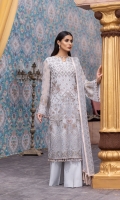 • Embroidered Chiffon Front • Embroidered Chiffon Back • Embroidered Chiffon Sleeves • Embroidered Chiffon Dupatta • Embroidered Organza Border For Front • Embroidered Organza Border For Back • Embroidered Organza Border For Sleeves • Embroidered Organza Border For Neckline • Dyed Trouser