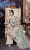 • Embroidered Chiffon Front • Embroidered Chiffon Back • Embroidered Chiffon Sleeves • Embroidered Chiffon Dupatta ( Contrast ) • Embroidered Organza Border For Front • Embroidered Organza Border For Back • Embroidered Organza Border For Sleeves • Dyed Trouser