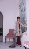 Embroidered Chiffon Front Plain Chiffon Back Embroidered Chiffon Sleeves Contrast Net Dupatta (Stone Embalished) Embroidered Organza Border for Front Embroidered Organza Border for Back Embroidered Organza Border for L+R Panels Embroidered Organza Border for Sleeves Embroidered Organza Border for Neckline Embroidered Organza Border for Dupatta Embroidered Organza Border for Inner Plain Silk Inner Contrast Contrast Trouser