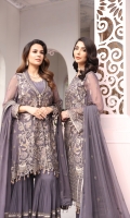 Embroidered Chiffon Front Embroidered Chiffon Side Panel Embroidered Chiffon Back Embroidered Chiffon Sleeves Embroidered Chiffon Dupatta Embroidered Organza Border for Front Embroidered Organza Border for Back Embroidered Organza Border for Sleeves Embroidered Chiffon Dupatta Pallu Dyed Trouser