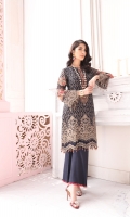 Embroidered Chiffon Front Embroidered Chiffon Back Embroidered Chiffon Sleeves Embroidered Chiffon Dupatta Contrast Embroidered Chiffon Dupatta Pallu Embroidered Organza Border for Front Embroidered Organza Border for Back Embroidered Organza Border for Sleeves Embroidered Organza Neckline (Hand Made) Dyed Trouser