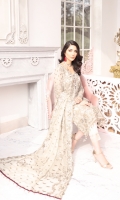 Embroidered Chiffon Front Embroidered Chiffon Side Panel Embroidered Chiffon Back Embroidered Chiffon Sleeves Embroidered Chiffon Dupatta Embroidered Organza Border for Front (Hand Made) Embroidered Organza Border for Back Dyed Trouser