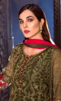 Embroidered Chiffon Front Plain Chiffon Back Embroidered Chiffon Sleeves Embroidered Chiffon Dupatta (Contrast) Embroidered Chiffon Border For Back Embroidered Silk Border For Dupatta Dyed Trouser