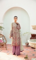 • Embroidered Chiffon Front • Embroidered Chiffon Back • Embroidered Chiffon Sleeves • Embroidered Chiffon Dupatta • Embroidered Organza Border For Front • Embroidered Organza Border For Back • Dyed Trouser (Contrast)
