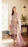 Embroidered Chiffon Front Embroidered Chiffon Side Pannel Plain Chiffon Back Embroidered Chiffon Sleeves Tie & Die Chiffon Dupatta ( Stone Embelished) Embroidered Organza Border For Front Embroidered Organza Border For Back Embroidered Organza Border For Sleeves Embroidered Organza Border For Duppata Dyed Trouser