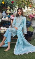 Sequins Embroidered Yarn Dyed Dobby Dupatta – 2.5 meters Sequins & Lurex Embroidered Lawn Shirt Front, Shirt Back & Sleeves with Embroidered Border for Front & Back – 2.78 meters Dyed Trouser – 1.75 meters