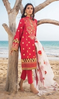 Embroidered with Sequins Jacquard Dupatta – 2.5 meters Embroidered with Sequins Dobby Front Back & Sleeves, Embroidered Neckline on Dyed Lawn – 2.76 meters Dyed Trouser – 1.75 meters