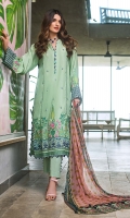 Digital Printed Chiffon Dupatta – 2.5 meters Embroidered Dyed Cotton Silk Shirt Front & Sleeves with Dyed Back – 3.4 meters Dyed Trouser – 2.5 meters