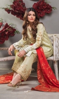 Gold Printed Lawn Dupatta – 2.5 meters Embroidered Dyed Lawn Shirt – 3 meters Embroidered Dyed Trouser – 1.75 meters