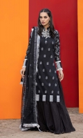 Embroidered Organza Stripe Dupatta with Fancy Lace – 2.5 meters Dyed Jacquard Shirt, Embroidered Dyed Lawn Koti Fabric with Sequins – 4.4 meters Dyed Trouser – 1.75 meters