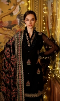 Embroidered Chiffon Dupatta with Embroidered Lawn Pallu Lace with Sequins – 2.5 meters Embroidered Dyed Chiffon Front, Back & Sleeves with Sequins – 4.53 meters Dyed Inner & Trouser – 1.75 meters