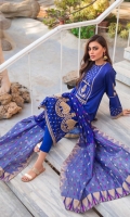 Jacquard Dupatta – 2.5 meters Anchor Embroidered Printed Lawn Front & Sleeves with Sequins – 1.825 meters Printed Lawn Back – 1.175 meters  Dyed Trouser – 1.75 meters