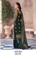 Adda-worked, embroidered & sequined net shirt front Embroidered & sequined net side panel Embroidered & sequined net back Embroidered & sequined net sleeves Dyed gold zari organza dupatta Embroidered & sequined net border for dupatta Embroidered & sequined net border for front Embroidered & sequined net border for back Embroidered & sequined net border for sleeves Dyed inner shirt lining Dyed raw silk trouser