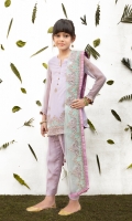 Embroidered & sequinned lilac chiffon shirt Embroidered & sequinned mint green net dupatta Dyed raw silk straight trouser