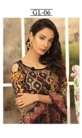 Digitally printed lawn shirt  Digitally printed chiffon dupatta  Dyed trouser  Embroidered patch for neckline  Embroidered border for sleeves  Embroidered border for shirt front  Embroidered border for trouser