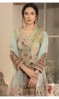Digitally printed lawn shirt  Embroidered net dupatta  Digitally printed trouser  Embroidered border for neckline 