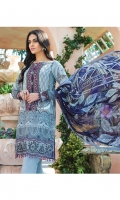 Digitally printed lawn shirt Digitally printed chiffon dupatta Dyed cotton trouser Embroidered organza border for neckline Embroidered organza border for shirt front Embroidered organza border for sleeves Embroidered organza border for trouser
