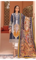 Digitally printed lawn shirt Digitally printed chiffon dupatta Dyed cotton trouser Embroidered organza border for neckline Embroidered organza border for shirt front Embroidered organza border for trouser