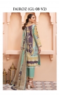 Digitally printed lawn shirt Digitally printed chiffon dupatta Dyed cotton trouser Embroidered organza patch for neckline Embroidered organza border for shirt front Embroidered organza border for trouser Embroidered organza motifs for sleeves