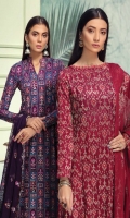 Jacquard Cambric Shirt  With Heavy Embroidered Front Jacquard Cambric With Heavy Embroidered Back Jacquard Cambric Embroidered Sleeves Embroidered Bamber Chiffon Dupatta Dyed Cotton Trouser