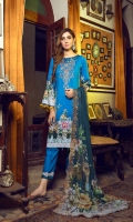 Digital Printed Linen Shirt With Embroidered Neck Digital Printed With Embroidered Cutwork Chiffon Dupatta Dyed Linen Trouser