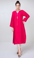 Red raw silk shirt with hot pink accents and large tassle detail