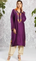 Royal purple cotton net kaftan style shirt with embroidery and velvet detailing