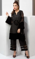 Black cotton net flared shirt with patchwork embroidery and velvet accents
