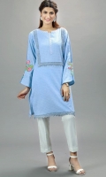 Blue Chicken kari knee length shut with embroidery on the sleeves and neck. Lace on neckline and damaan