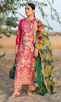 Embroidered Shirt Front  (Lawn) 0.65 Meters Embroidered Shirt Back  (Lawn) 0.78 Meters Embroidered Sleeves  (Lawn) 0.65 Meters Dyed Trouser (Cotton) 1.50 Meters Embroidered Trouser Border (Organza) 1.95 Meters Embroidered Side Extensions Patti Front (Lawn) 2.23 Meters Embroidered Dupatta Pallu (Organza) 2.23 Meters Printed Finishing For Shirt  (Satin Silk) 0.5 Meters Embroidered Sublimation Dupatta (Organza)  2.50 Meters