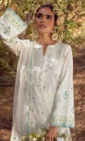 Embroidered Voile Dupatta (2.5 Meter) Embroidered Shirt Front (1.25 Meter) Embroidered Shirt Back (1.25 Meter ) Embroidered Sleeves (0.75 Meter) Dyed Cambric Trouser (2.5 Meter)