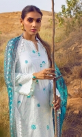 Printed Chiffon Dupatta (2.5 Meter) Embroidered Shirt Front (1.25 Meter) Embroidered Shirt Back (1.25Meter) Embroidered Sleeves (0.75Meter) Dyed Cambric Trouser (2.5 Meter)