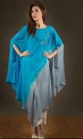 Blue/grey chiffon poncho with sequin embroidery at side.