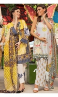 PRINTED EMB LAWN FRONT : 1.25 MTR PRINTED LAWN BACK & SLEEVES : 1.9 MTR PRINTED CAMBRIC TROUSER : 2.5 MTR PRINTED CHIFFON DUPATTA : 2.5 MTR ACCESSORIES LACE : 1 PC