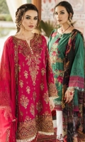 Shirt Front Panel: Embroidered Lawn Shirt Back Panel: Embroidered Lawn Shirt Side Panels: Embroidered Lawn Sleeves: Lawn Embroidered Embroidered Chiffon Front & Back Daman Lace: Organza Embroidered Sle...