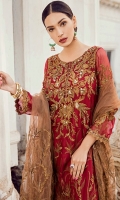 Shirt Front: Sequins Embroidered Chiffon with Ada Work  Shirt Back: Embroidered Chiffon  Sleeves: Sequins Embroidered Chiffon  Dupatta: Sequins Embroidered Net Sleeves Lace: Sequins Embroidered Organza  Daman Lace: Sequins Embr...