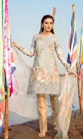 Shirt: Digital Printed Embroidered Neckline: Organza Embroidered Daman Patch: Organza Embroidered Dupatta: Printed Chiffon Trouser: Dyed Cambric Trouser Patch: Organza Embroidered