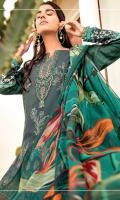 Shirt Front: Embroidered Lawn Shirt Back & Sleeves: Digital Printed Lawn Dupatta: Digital Printed Chiffon Trouser: Dyed Cambric Neck Line: Embroidered Organza