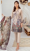 Shirt Front Back & Sleeves: Digital Printed Lawn Dupatta: Digital Printed Chiffon Neck Lace: Organza Embroidered Daman Lace: Organza Embroidered Trouser: Embroidered Cambric