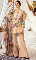 Shirt Front Back & Sleeves: Digital Printed Lawn Dupatta: Digital Printed Chiffon Daman Lace: Organza Embroidered Neck Lace: Organza Embroidered Trouser: Embroidered Cambric