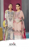 IFL -04 Vaporous White Shirt Front Back & Sleeves: Digital Printed Lawn Dupatta: Digital Printed Chiffon  Neck Line: Organza Embroidered  Trouser: Dyed Cambric  Trouser Lace: Organza Embroidered  IFL -06 Cream Pink Shirt Front Back & Sleeves: Digital Printed Lawn Dupatta: Digital Printed Chiffon  Neck Line : Organza Embroidered Daman Lace: Organza Embroidered Trouser: Dyed Cambric