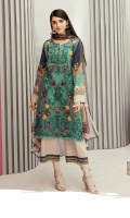 Shirt Front: Digital Printed Embroidered Lawn Shirt Back & Sleeves: Digital Printed Lawn Dupatta: Digital Printed Chiffon  Trouser: Dyed Cambric