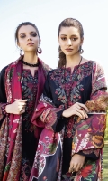 Shirt Front: Embroidered Jacquard (1.15 Meters) Shirt Back: Embroidered Jacquard (1.15 Meters) Sleeves: Dyed Jacquard (0.6 Meters) Dupatta: Digital Printed Pure Medium Silk (2.5 meters) Front & Back Daman Lace: Embroidered Lawn (1.8 meters) Sleeves Lace: Embroidered Lawn (1 meter) Trouser: Embroidered Cambric (2.5 Yards)