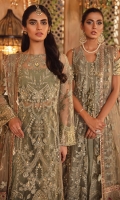 Shirt Front: Embroidered Net with Adda Work (0.85 y) Shirt Back : Embroidered Net (0.85 y) Sleeves: Embroidered Net with Adda Work (0.70 y) Shirt Front Lace : Embroidered Organza with Adda Work (1 y) Shirt Back Lace : Embroidered Organza (1 y) Sleeves Lace: Embroidered Zari Organza with hand embellished (1 y) Dupatta: Embroidered Net (1.9 y) Dupatta Pallu 1: Embroidered Organza(2 Pieces) Dupatta Pallu 2: Embroidered Organza(2.75 y) Dupatta Pallu 3: Embroidered Silk(2.75 y) Dupatta Pallu 4: Embroidered Organza(2.75 y) Dupatta Lace : Embroidered Organza (4 sided) (8.5 y) Trouser: Dyed Jamawar (2.5 y)