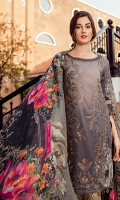 Shirt Front: Digital Printed Embroidered Lawn Shirt Back & Sleeves: Digital Printed Lawn Dupatta: Digital Printed Pure Tissue Silk Neck Lace: Organza Embroidered Sleeves Lace: Organza Embroidered Trouser: Dyed C...