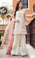 Shirt Front: Lawn Embroidered Shirt Back: Digital Printed Lawn Sleeves: Lawn Embroidered Dupatta: Digital Printed Pure Tissue Silk Daman Lace: Organza Embroidered  Sleeves Lace: Organza Embroidered Trou...