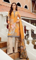 Shirt Front: Digital Printed Embroidered Lawn Shirt Back & Sleeves: Digital Printed Lawn Dupatta: Digital Printed Pure Tissue Silk Daman Lace: Organza Embroidered Neck Lace: Organza Embroidered Trouser...