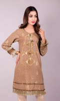 Golden Jacquard Shirt with tassels on front & Lace on sleeves Jacquard 1 Pc(Shirt Only)